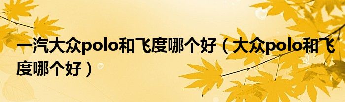 一汽大众polo和飞度哪个好（大众polo和飞度哪个好）