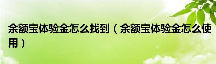 余额宝体验金怎么找到（余额宝体验金怎么使用）