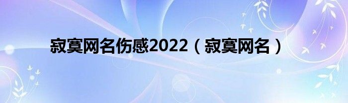 寂寞网名伤感2022（寂寞网名）