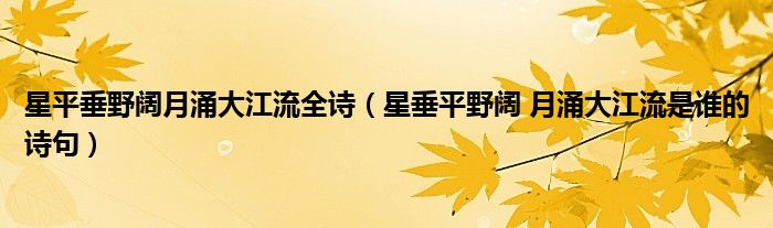 星平垂野阔月涌大江流全诗（星垂平野阔 月涌大江流是谁的诗句）