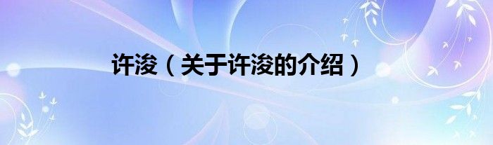 许浚（关于许浚的介绍）